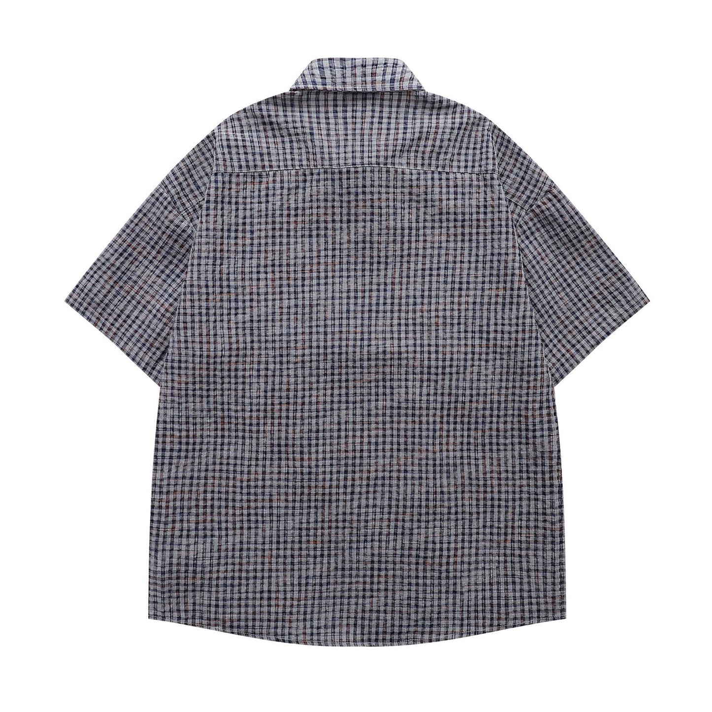 𝔼mbro 𝕊hirt𒉽日式復古格子短袖寬鬆襯衫Y-95