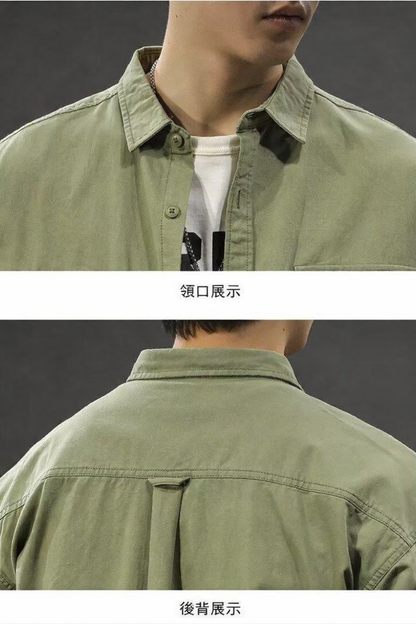 叢林風復古質感拚色設計襯衫 CZ02